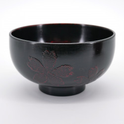 japanese dark brown wooden bowl with sakura flowers patterns AKEBONO