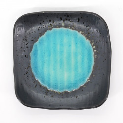 assiette japonaise en céramique carrée bleu clair