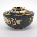 japanese black traditional gold bowl with lid KURO KIN KARAKUSA