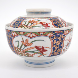 Ciotola in ceramica giapponese con coperchio, KINSAI NISHIKI KUSABANA, Arita