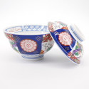 Ciotola in ceramica giapponese con coperchio, SOME NISHIKI MADORI, Arita
