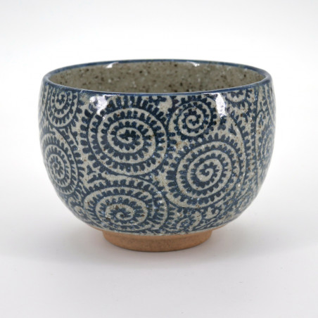 Japanese ceramic rice bowl, TAKO KARAKUSA, blue, brown