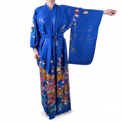Kimono blu tradizionale giapponese per le donne, UTAÔJO, poesie e principesse brillanti
