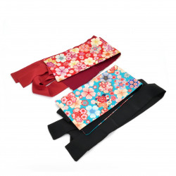 Japanese red or blue vintage obi belt, HANA, flowers