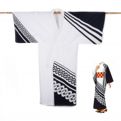 Yukata prestigio de algodón japonés para mujeres, KUROGUSARI, blanco