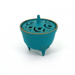 Japanese cast iron incense burner, IWACHU NAMI, blue wave