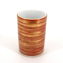 Grande tazza da tè giapponese di ceramica 10.2cm, MAKI, rossa e d'oro