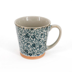 Japanese ceramic tea mug with handle SARASA blue flowers