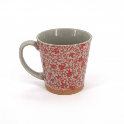 Japanese ceramic tea mug with handle SARASA red flowers