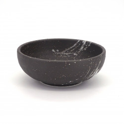 Japanische keramische Suppenschüssel Ø17x6,2cm, FUBUKI, schwarz und weiße pinsel