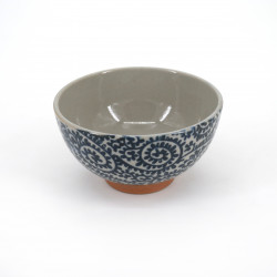 small blue japanese rice bowl in ceramic, TAKOKARAKUSA blue patterns