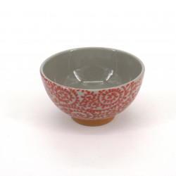 small japanese rice bowl in ceramic, TAKOKARAKUSA red patterns