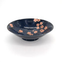 japanese noodle ramen bowl in ceramic blue NAVY SAKURA, pink flowers