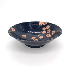 bol japonais à ramen en céramique bleu NAVY SAKURA, fleurs roses
