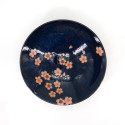 japanese noodle ramen bowl in ceramic blue NAVY SAKURA, pink flowers