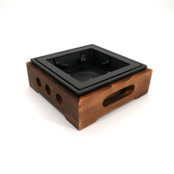 Riscaldatore-teiera marrone quadrato in ghisa e legno, L16,5cm