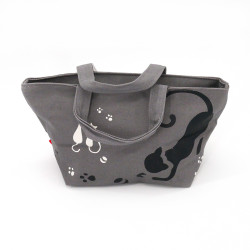 Bolso de algodón gris japonés, 29.5x15.5cm gatos