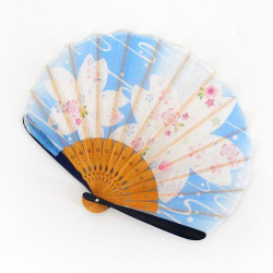 abanico japonés azul 21cm para mujer, BIGSAKURA, flores de cerezo