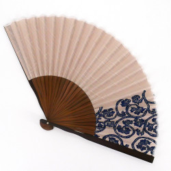 gray Japanese fan 25,5cm for men, AOGURE, blue patterns