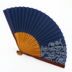 blauer japanischer Fächer 25,5cm für Herren, AOGURE, graue Muster