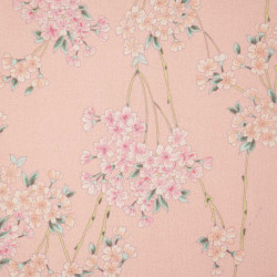 tela japonesa rosa, 100% algodón, estampado flores,
