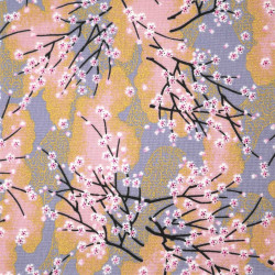 tela japonesa púrpura, 100% algodón, estampado Hana