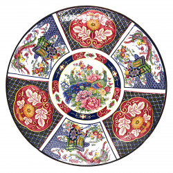 Plato grande con patrones coloridos y flores GOSHOGURUMA