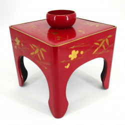 Individual square travel coffee table in red and gold lacquer