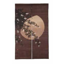 Noren in canapa, dipinto a mano, HAGITSUKI, Fiore di luna