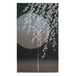 Noren en Chanvre, peint à la main, SAKURAZUKIYO, Cerisier au clair de Lune