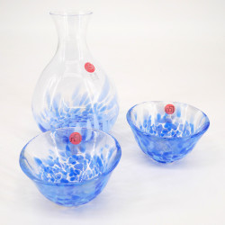 Servicio de sake de vidrio japonés 2 vasos y 1 botella IWASHIMIZU