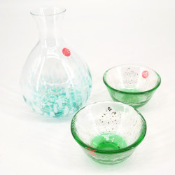 Japanischer Glassake-Service 2 Gläser und 1 Flasche MIZUBASHOU YUUSUZUMI
