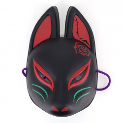 Masque de renard japonais traditionnel, KITSUNE, noir et vert