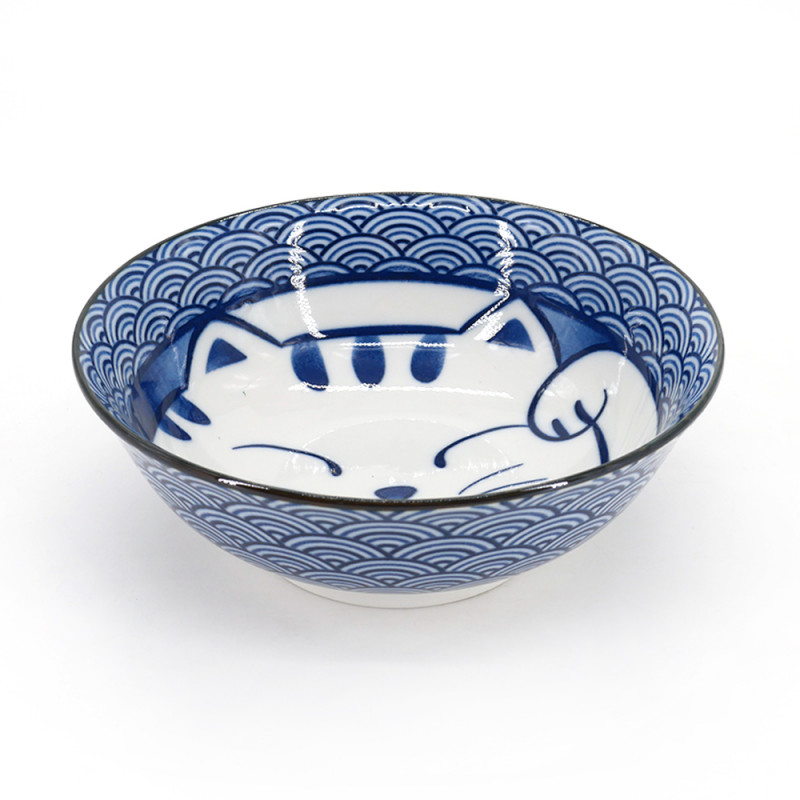 19,4 cm 1,1 l misura grande in ceramica Mino-Yaki Ciotola giapponese Ramen Made in Japan Manekineko Cat Blue 757887 