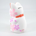 Japanische manekineko glückliche Katze, SAKURA, weiße und rosa Blumen