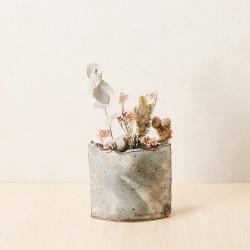 Vase en terre japonais soliflore, BEJUGURE, gris et beige