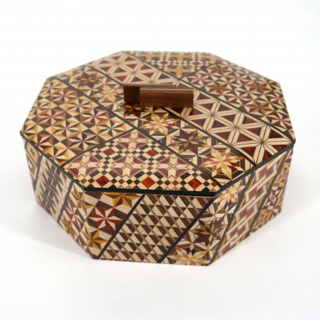 Octagonal box in traditional Yosegi marquetry by Hakone KOYOSEGI
