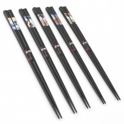 Set of 5 Japanese chopsticks in natural wood - WAKASA NURI UKIYO-E