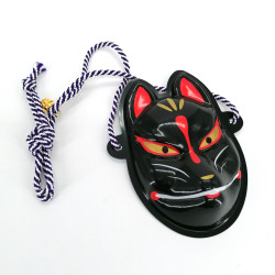 Traditional Japanese fox mini mask, KITSUNE, black and golden eyes