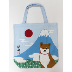 Sac A4 size bag japonais blanc en coton, ASANOHA FUJI, chien shiba
