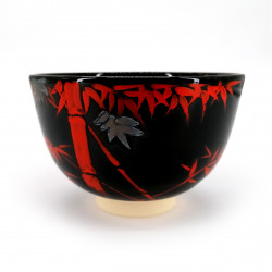bol japonais noir pour cérémonie du thé en céramique, NINSEI, bambou rouge