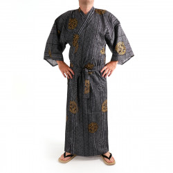 kimono yukata traditionnel japonais noir en coton pièces anciennes pour homme