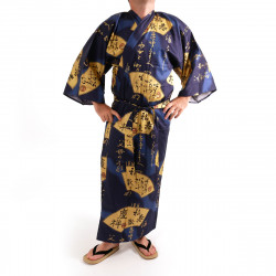 japanischer herren blauer kimono, SENSU, Goldfans
