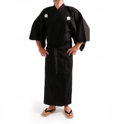 Kimono noir traditionnel japonais pour homme armoiries japonaises Aoi coton drap fin
