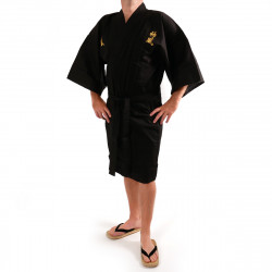 happi kimono giapponese nero in cotone, KAMIKAZE, kanji golden kamikaze