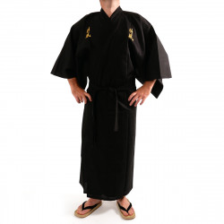 kimono nero giapponese per uomini in cotone, KAMIKAZE, kanji