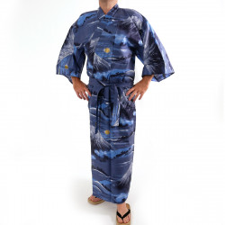 yukata kimono giapponese blu in cotone, FUJI, Monte Fuji