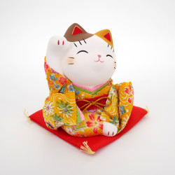 Chat porte bonheur manekineko en céramique, KIMONO MIGI