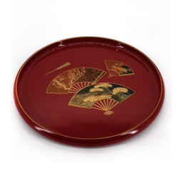 red lacquered effect tray, KENROKU, fans