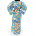 Japanese traditional blue cotton yukata kimono sakura flowers on mont fuji for ladies